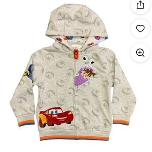 NWT Kids Gray Pixar/Disney Hoodie with Lighting McQueen zipper pull.  size 7